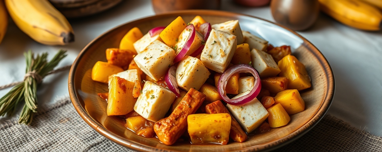 Tofu Asado con Plátano y Papas al Hogao