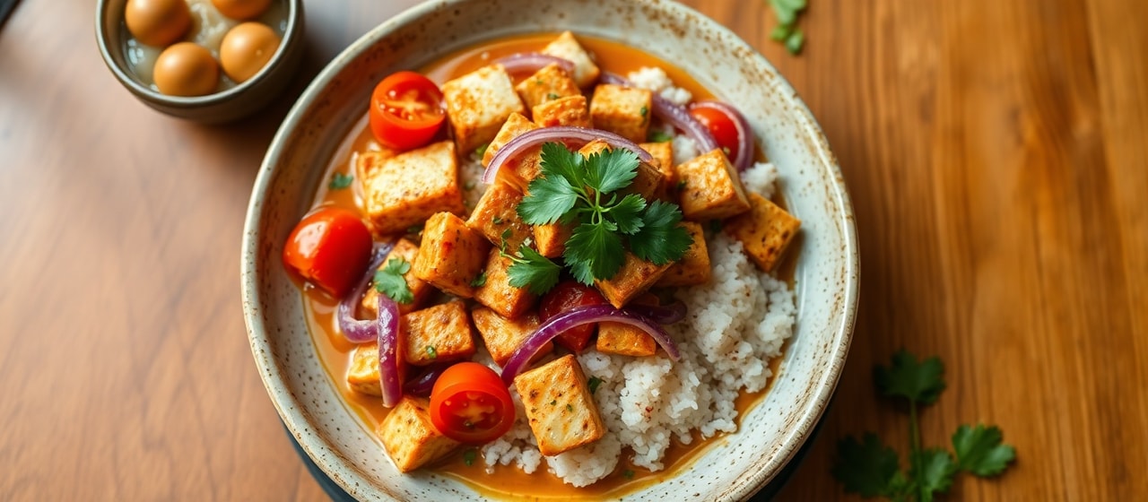 Tofu Encebollado con Ají Fermentado