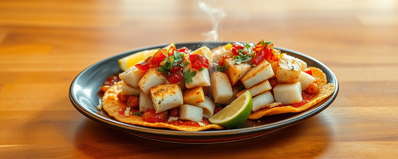 Tostadas de Pescado Adobado con Chile y Limón Curado