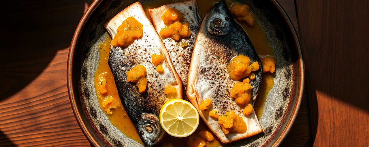 Trucha Andina Pochada con Salsa de Ajo Negro y Ají Amarillo