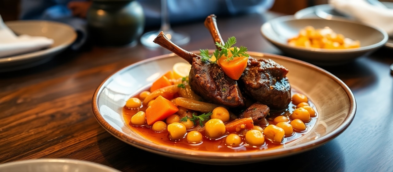 Uzbek Miso-Braised Lamb with Quince and Chickpeas