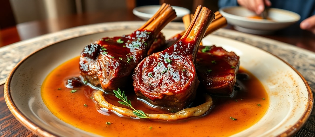 Uzbek Sous-Vide Lamb Shank with Black Garlic Quince Glaze
