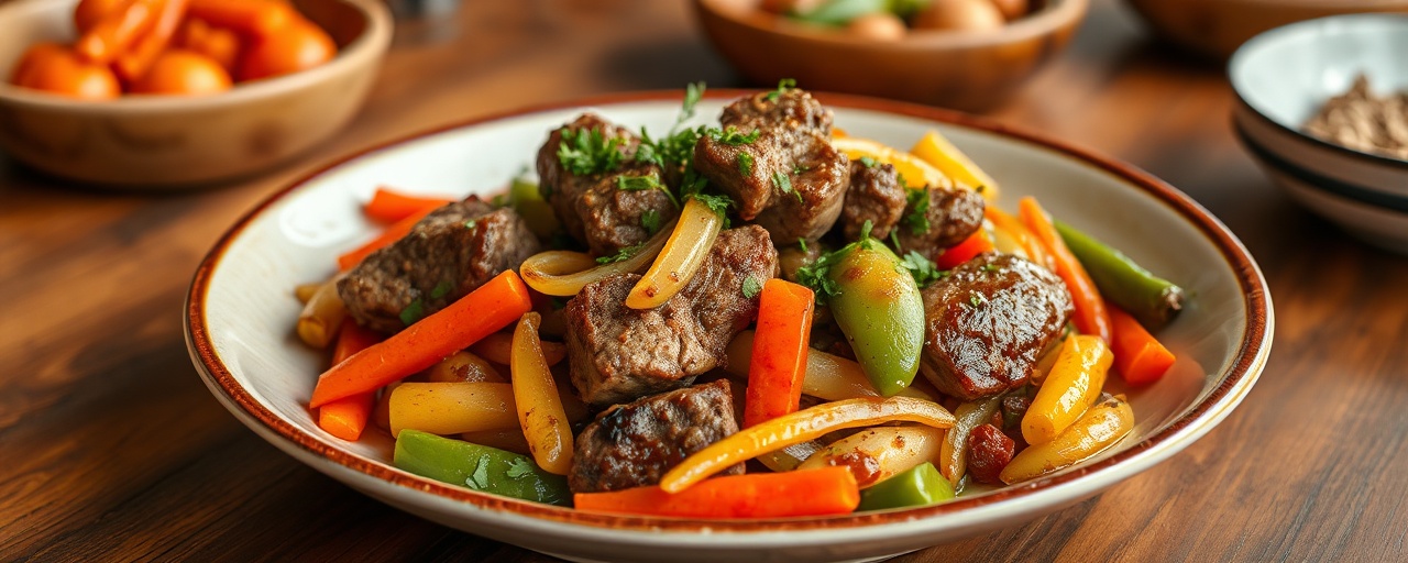 Uzbek Spicy Wok-Tossed Lamb with Garden Vegetables