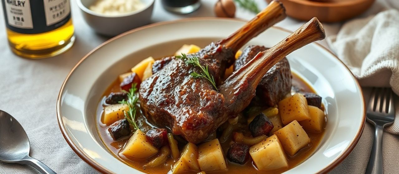 Whisky & Herb Braised Scottish Lamb Shanks with Root Vegetable Mash