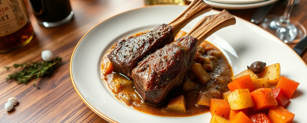 Whisky & Herb Braised Scottish Lamb Shanks with Root Vegetable Mash