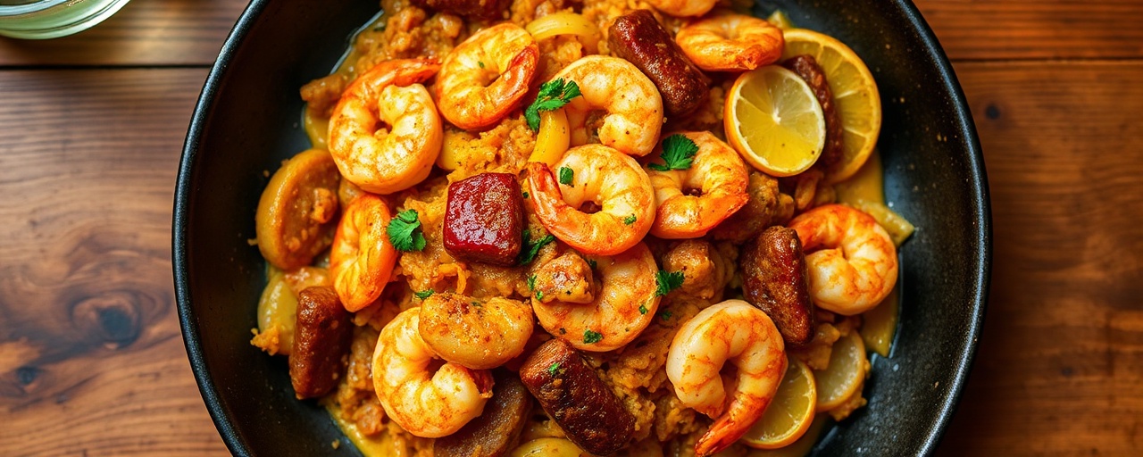 Wok-Tossed Cajun Saffron Shrimp & Andouille Jambalaya