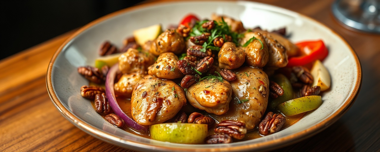 Wok-Tossed Maple-Cardamom Chicken with Apples and Pecans
