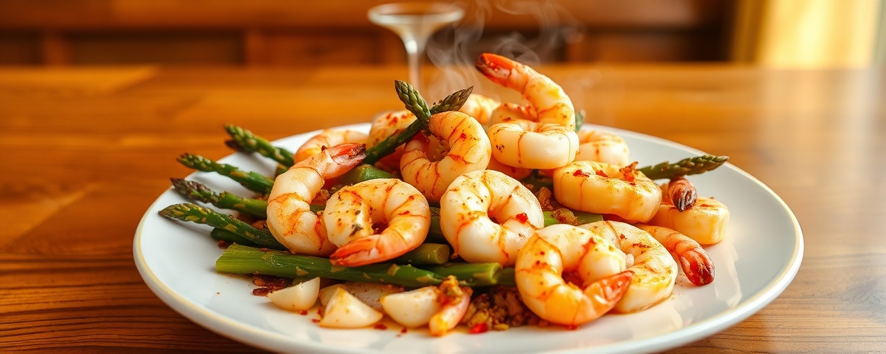 Wok-Tossed Saffron Garlic Shrimp with Asparagus