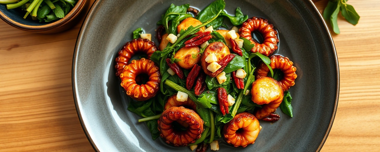 Wok-Tossed Sambal Octopus with Kangkung