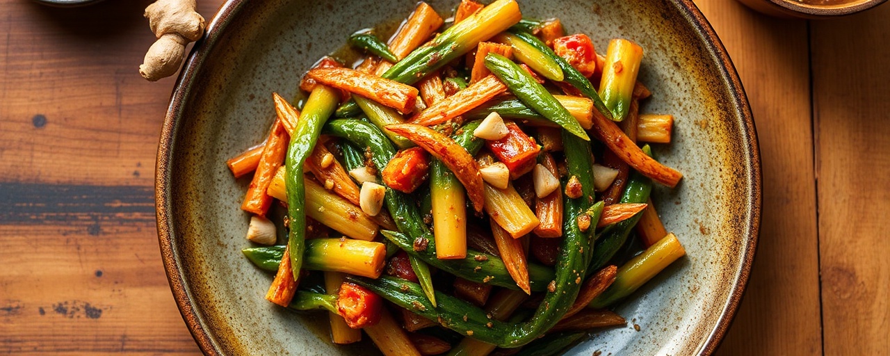 Wok-Tossed Szechuan Jackfruit with Garlic Scapes