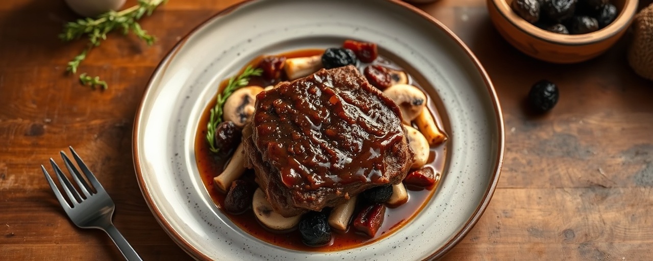 Wołowe Żeberka Duszone z Grzybami i Suszonymi Śliwkami (Polish Braised Short Ribs with Mushrooms and Prunes)
