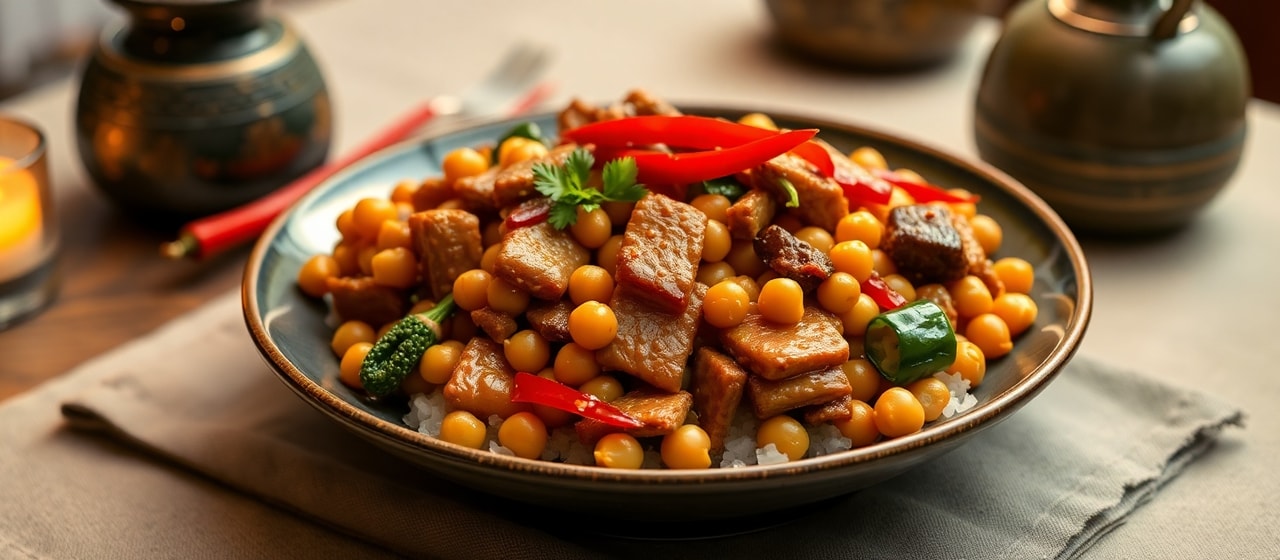 Xiangla Zhugan He Lu Dou Chao (Spicy Cured Pork and Chickpea Stir-fry)