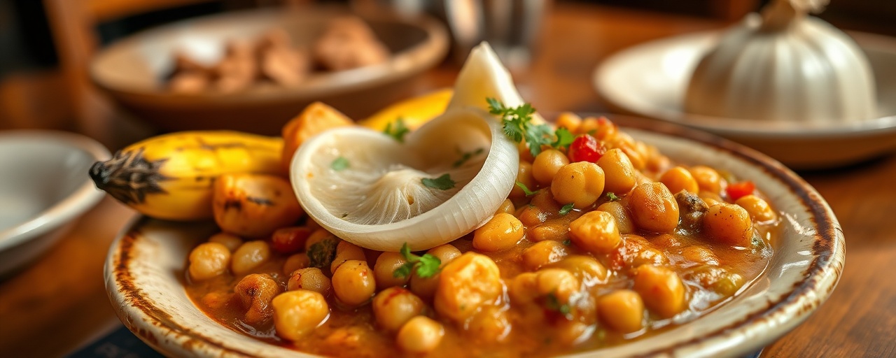 Yakhnet Moz Bil Hamous (Plantain and Chickpea Stew)