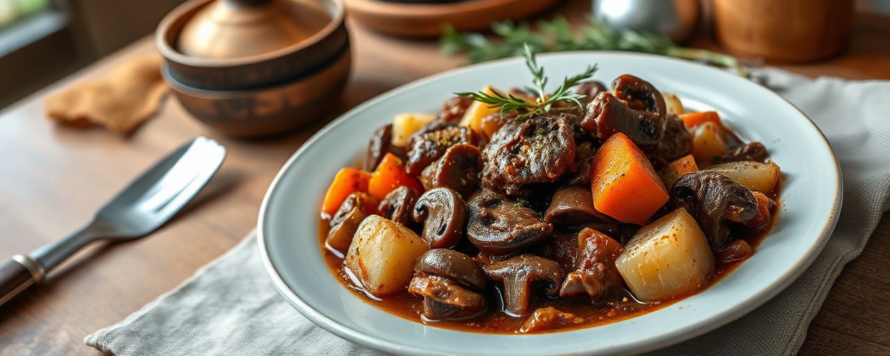 Zharkoye s Gribami i Smetanoi (Hearty Russian Beef and Mushroom Stew)