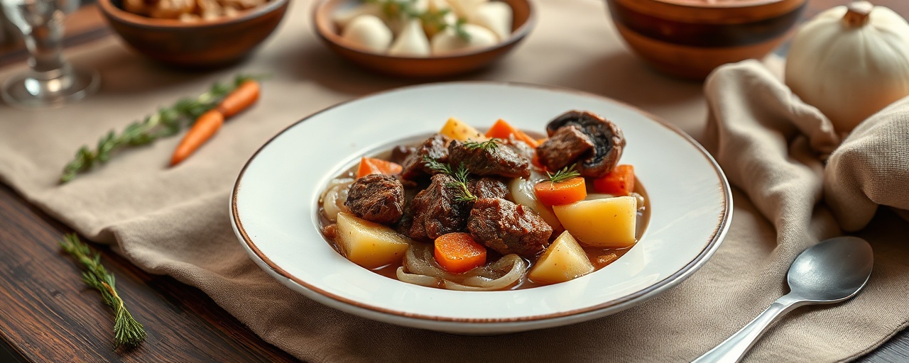 Zharkoye s Gribami i Smetanoi (Hearty Russian Beef and Mushroom Stew)