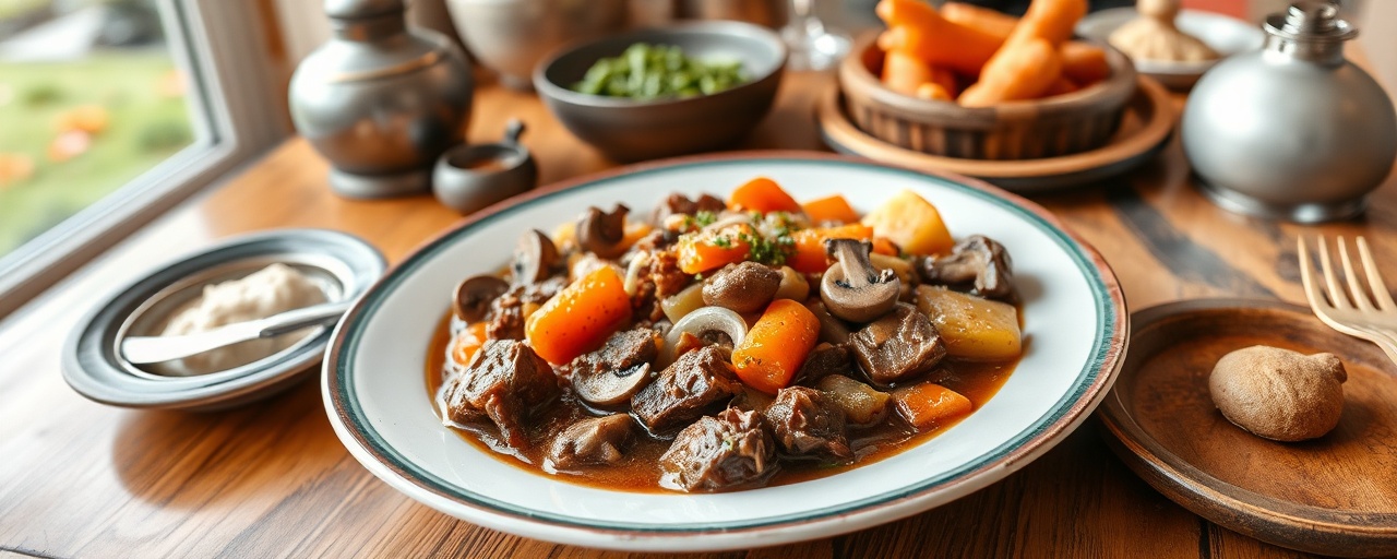 Zharkoye s Gribami i Smetanoi (Hearty Russian Beef and Mushroom Stew)